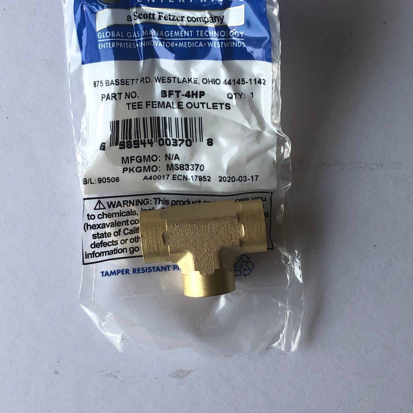 NEW WESTERN ENTERPRISES # BFT-4HP HIGH PRESSURE 1/4" TEE 3,000 PSI SHIPS FREE NIB